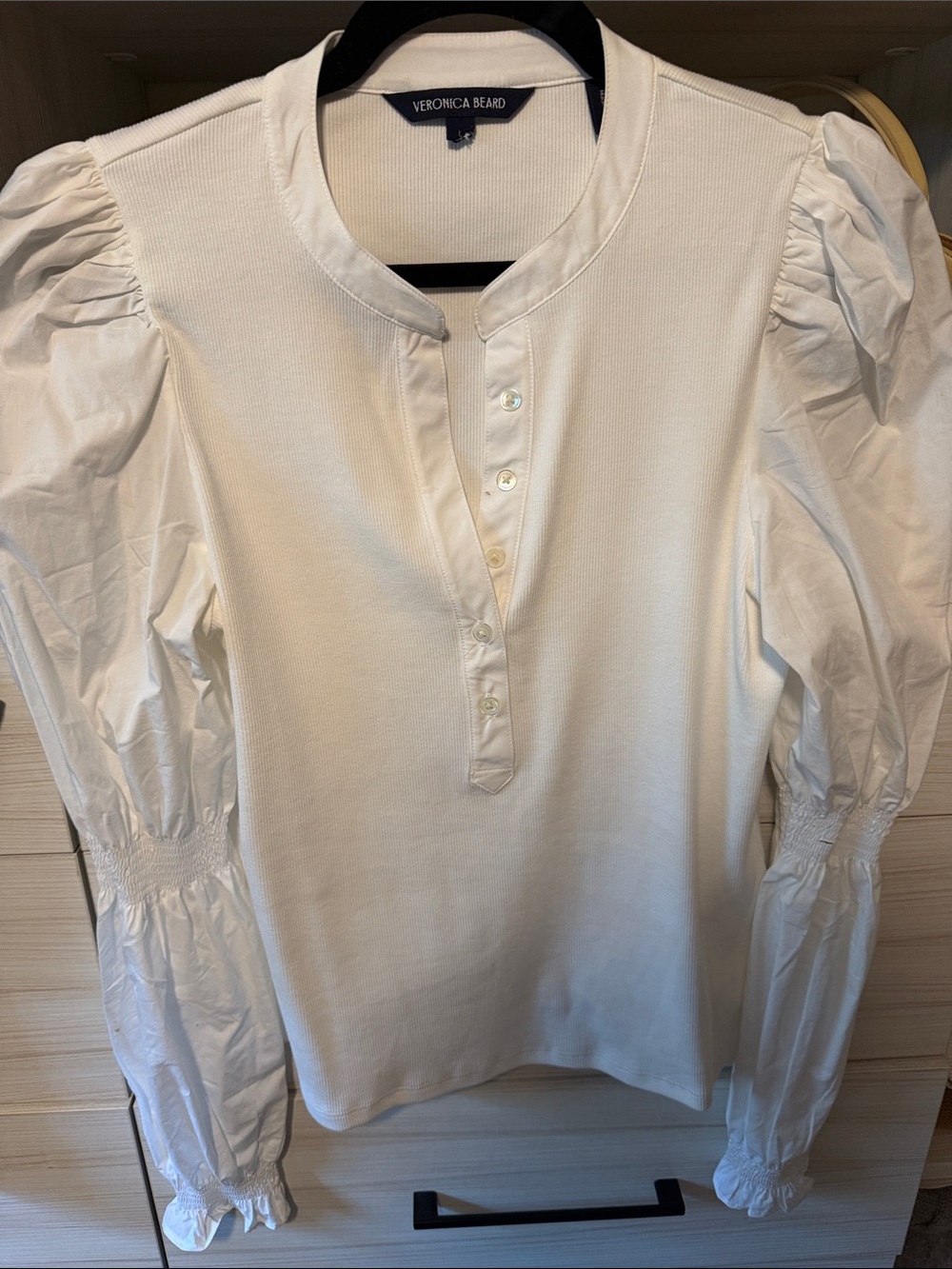 Veronica Beard Cream Puff-Sleeve Henley Top